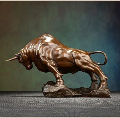 1600g,Bronze Wall Street Bull Sculpture Cow Cattle OX BRASS Statue Modern Art