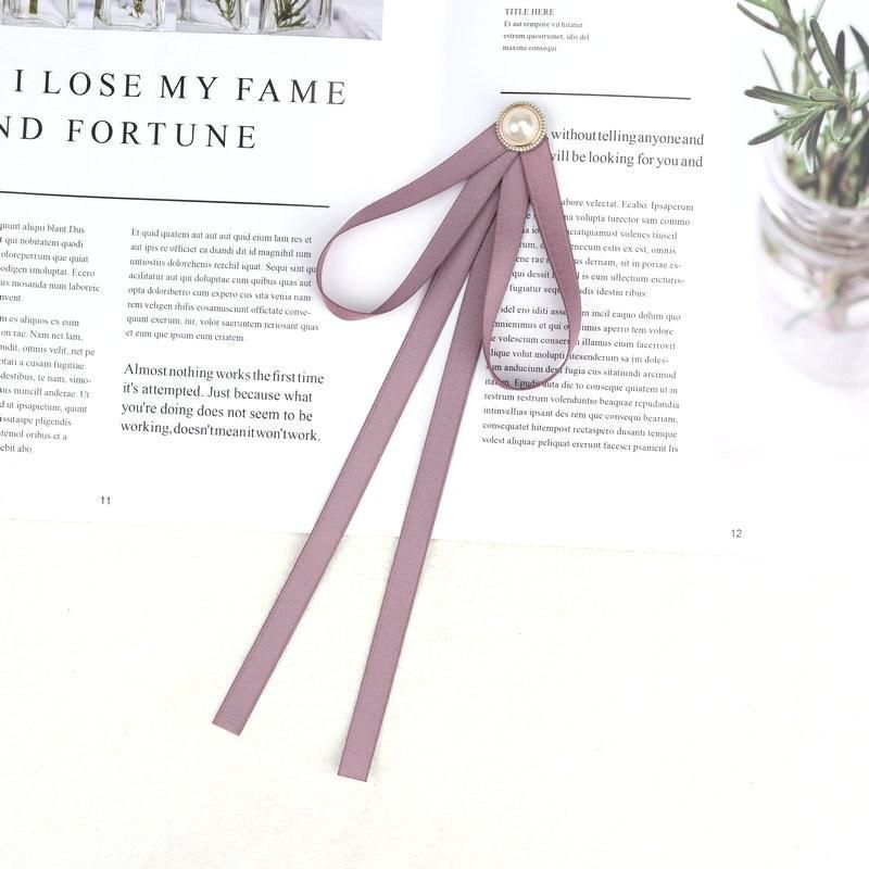 Women Pre-Tied Collar Bowknot Pearl Ribbon Brooches Pin Bow Tie Vintage Neckties
