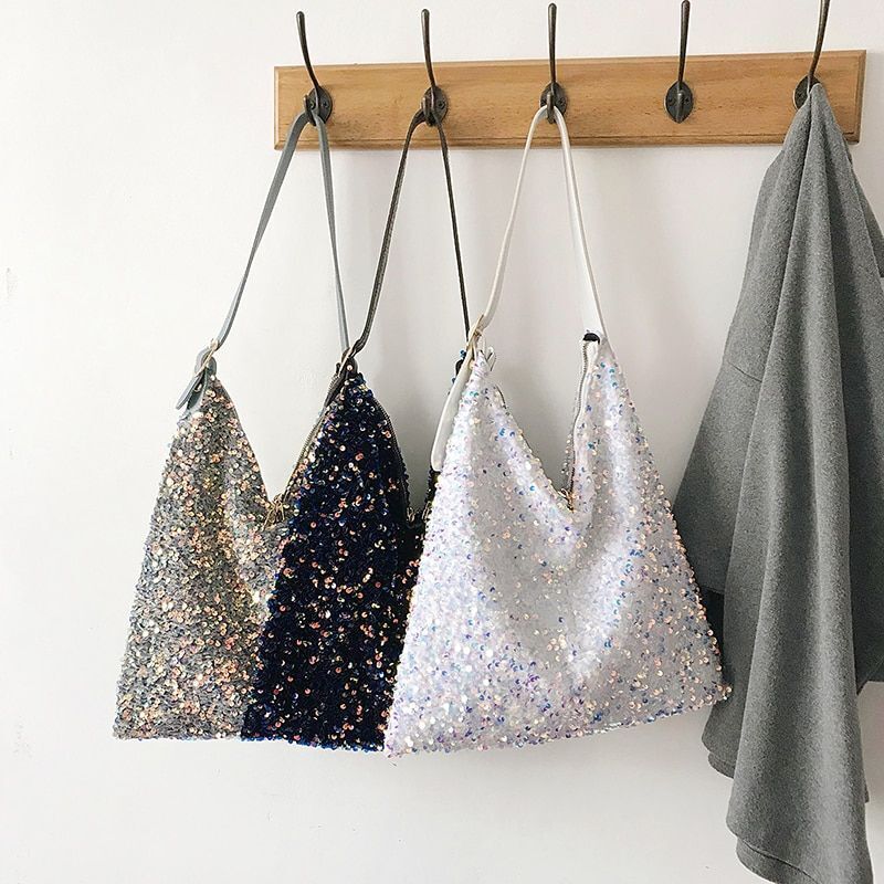 Fashion Sequins Bag Shoulder Purse Luxury Handbags 36*38*2 CM Belt Length 6 CM