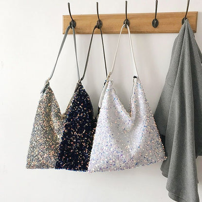 Fashion Sequins Bag Shoulder Purse Luxury Handbags 36*38*2 CM Belt Length 6 CM