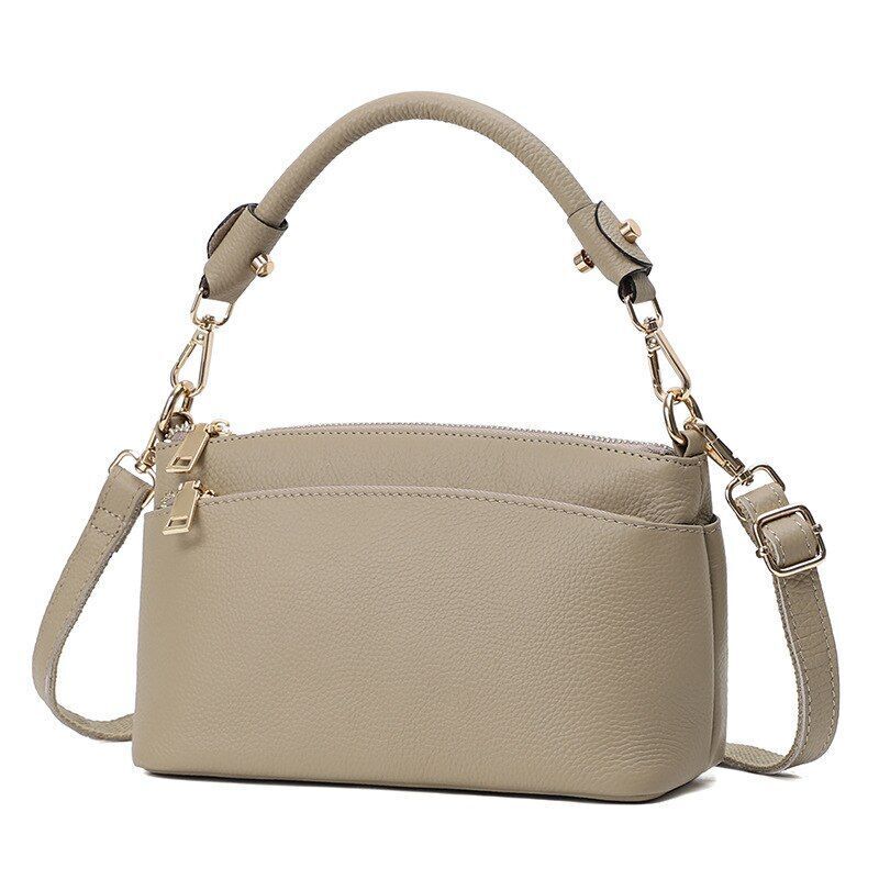 Genuine Leather Bag Women Crossbody Bag Handbag 3 Zippers Cowhide Shell Shape