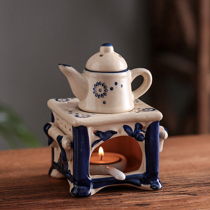 Retro Candle Essential Oils Burner Creative Ceramic Teapot Aromatherapy Oil Lamp