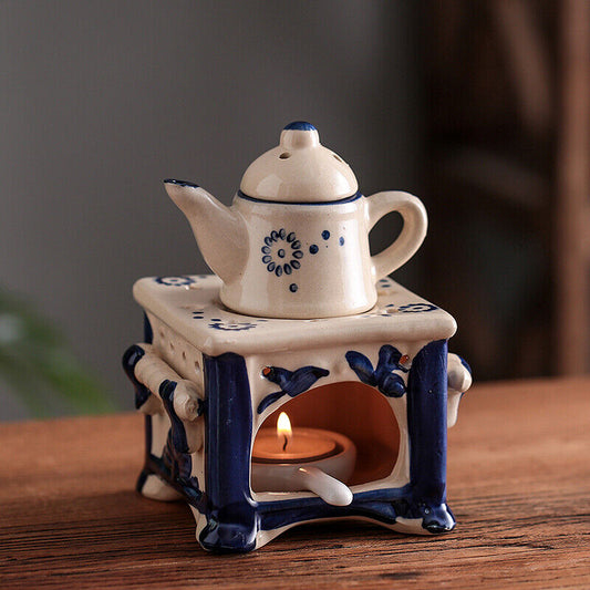 Retro Candle Essential Oils Burner Creative Ceramic Teapot Aromatherapy Oil Lamp