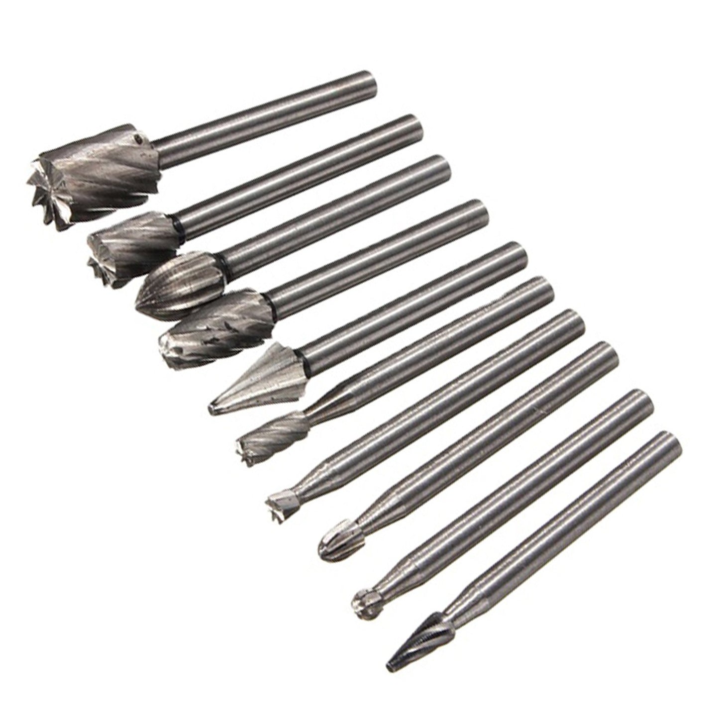 10Pcs 3mm Shank HSS Rotary Burr File Rasp Drill Bits Set For Wood Stone Carving