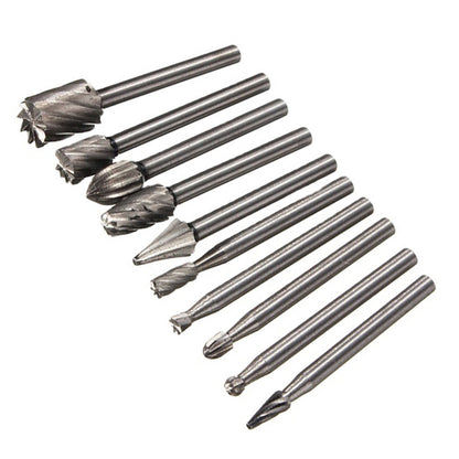 10Pcs 3mm Shank HSS Rotary Burr File Rasp Drill Bits Set For Wood Stone Carving