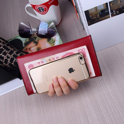 Leather Women Wallet Long Thin Purse Cowhide Multiple Cards Holder Clutch Bags
