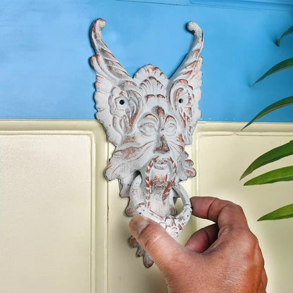 Antique Look White Cast Iron Gothic Gargoyle Face Door Knocker Door Bell