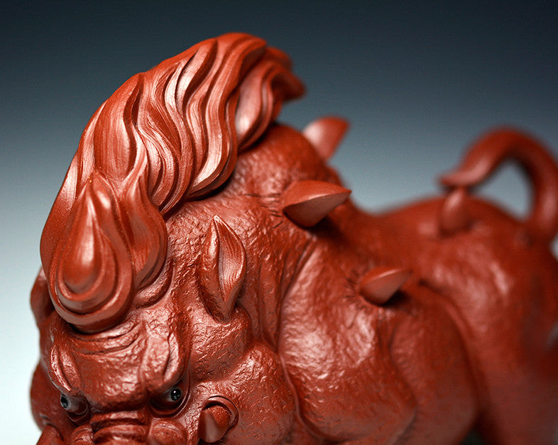 Full Handmade Tea Pet Wild Boar God Statue Real Yixing Zisha Dahongpao Clay Pig