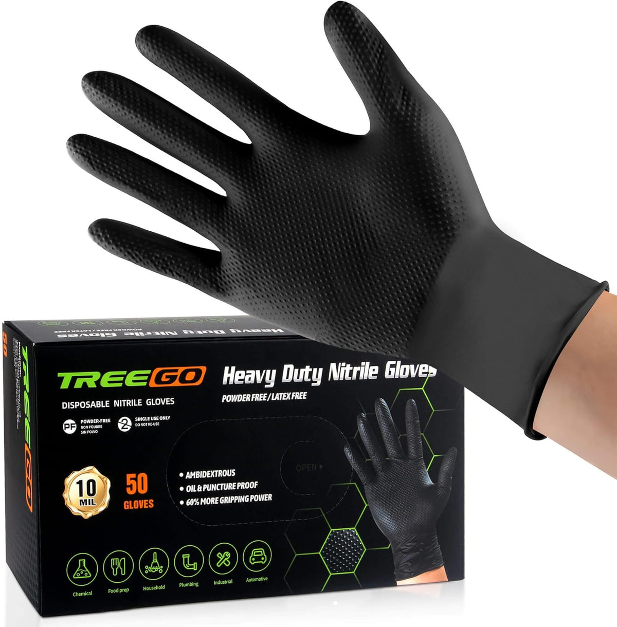 Black Nitrile Gloves 10 Mil, Heavy Duty Disposable Latex Free Gloves – Diamond G