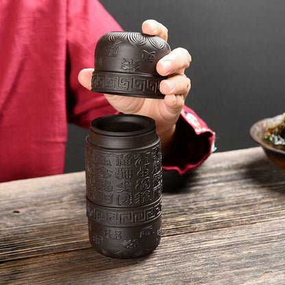 Chinese Purple Clay Portable Tea Pot Kungfu Tea Set Carved Cup Tea Ceremony