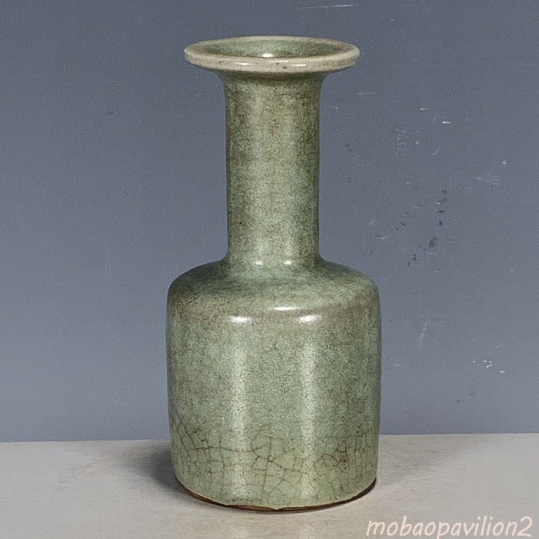 Antique Ru Ware Vase Crackle Glaze Mallet Shape Small Collectible Decor