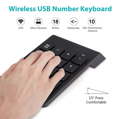 1PC 2.4GHz Wireless USB Number Keyboard For Gaming Low Power Consumption