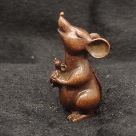 Chinese Antique Purple Bronze Blessed Rat Holding Son Tea Pet Statue