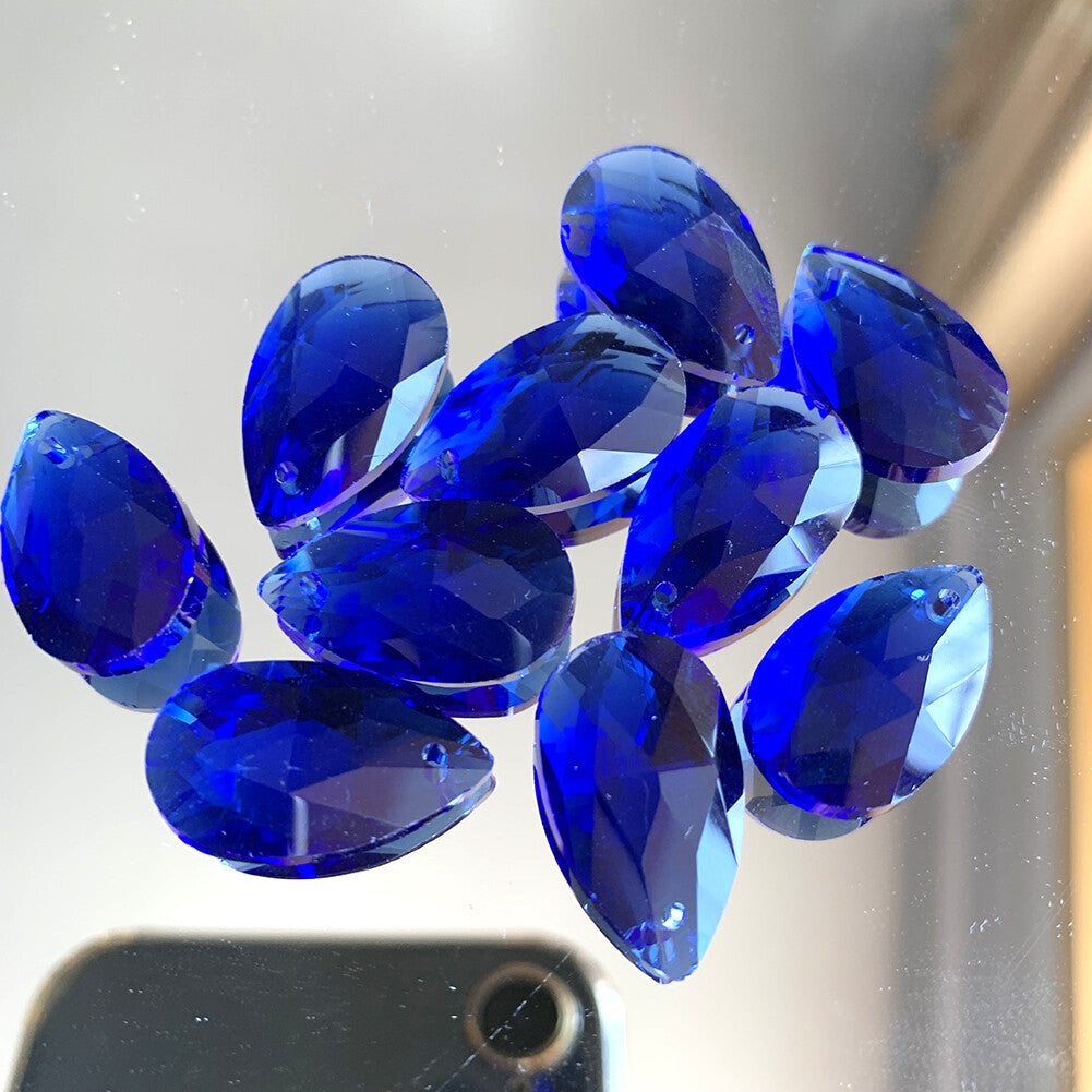 Blue 20Pc Faceted Glass Beads Teardrop CRYSTAL Pendant Chandelier Prism Part DIY
