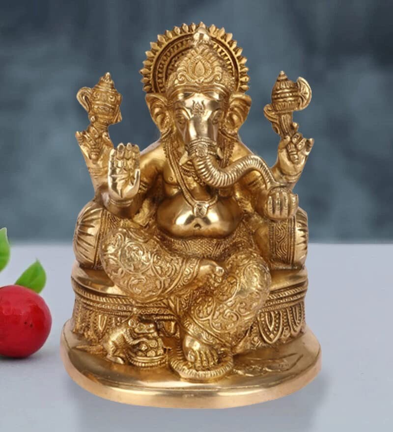 Hindu God Lord Brass Ganesha Statue Ganesh Idol for Home Decor Figurine