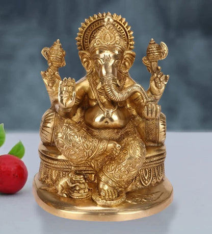 Hindu God Lord Brass Ganesha Statue Ganesh Idol for Home Decor Figurine