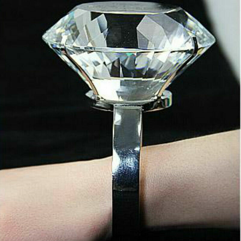 Large 80MM Crystal Oversized Faux Diamond Ring Proposal Wedding Chic Novelty