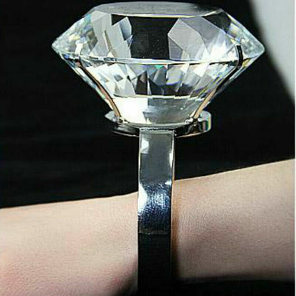 Large 80MM Crystal Oversized Faux Diamond Ring Proposal Wedding Chic Novelty