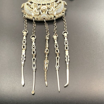 Vintage Silver-Tone Carp Dragon Gate Pendant Collectible