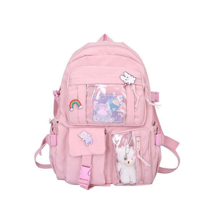 Schoolbag College Students Backpack 29*13*41 CM Strap 80CM Nylon Green/Pink Bags