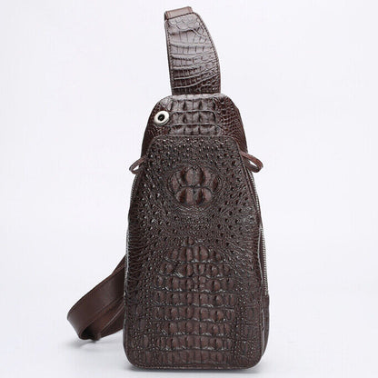 Handcrafted Siamese Crocodile Leather Crossbody Chest Bags Men's Sling Backpack
