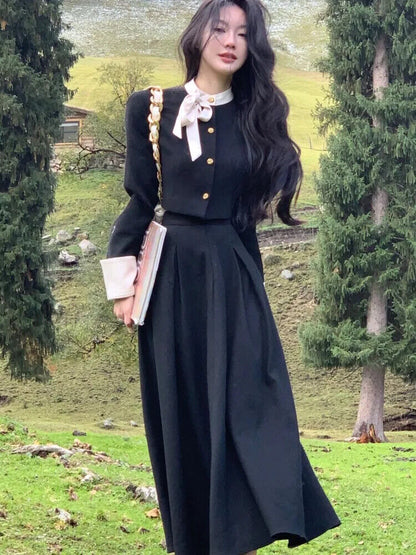 Autumn 2-piece Set Women Breasted Jacket Long Skirt Evening Party Outfits
