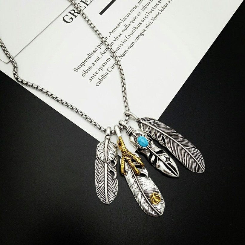 Niche Feather Necklace Hip Hop Ethnic Retro Style Unisex Jewelry
