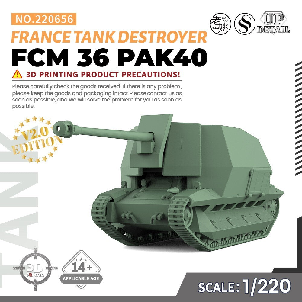 SSMODEL SS220656 1/220 Military Model Kit France FCM 36 PAK40 Tank Destroyer