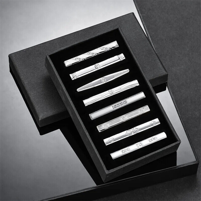 Tie Clips 8Pcs Copper Short Pins Set W/ Gift Box Accessories Men Shirt Cufflinks