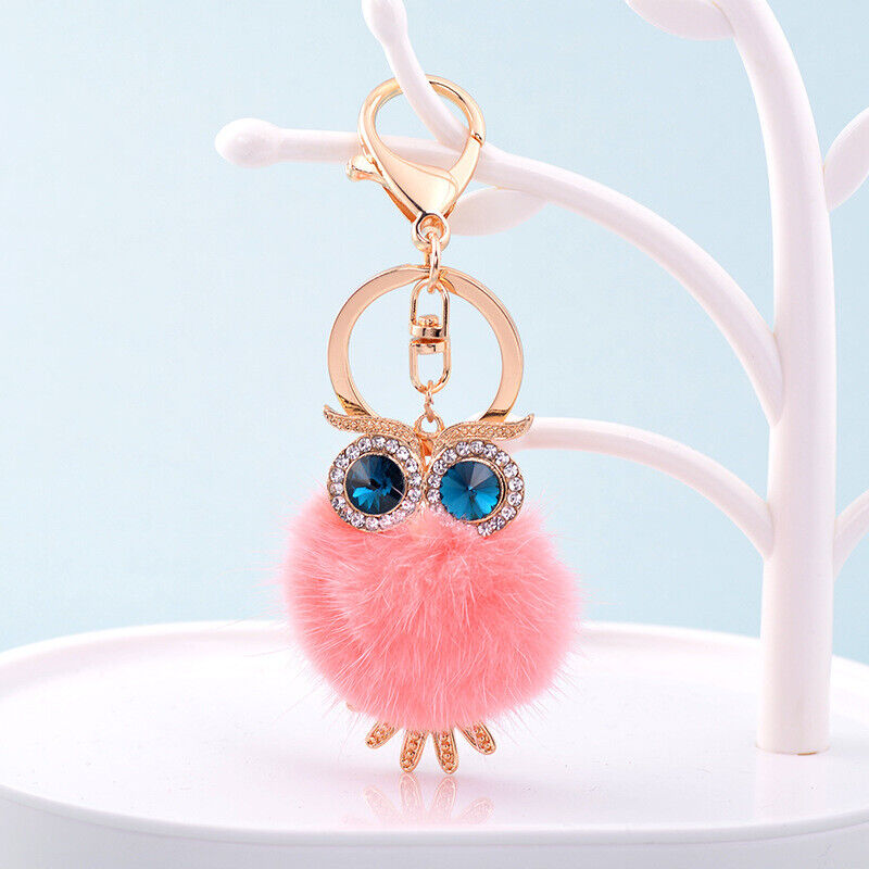 Furry Pom-pom Ball Owl Keyring Keychain Bag Hanging Pendant Car Interior Decor