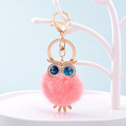 Furry Pom-pom Ball Owl Keyring Keychain Bag Hanging Pendant Car Interior Decor