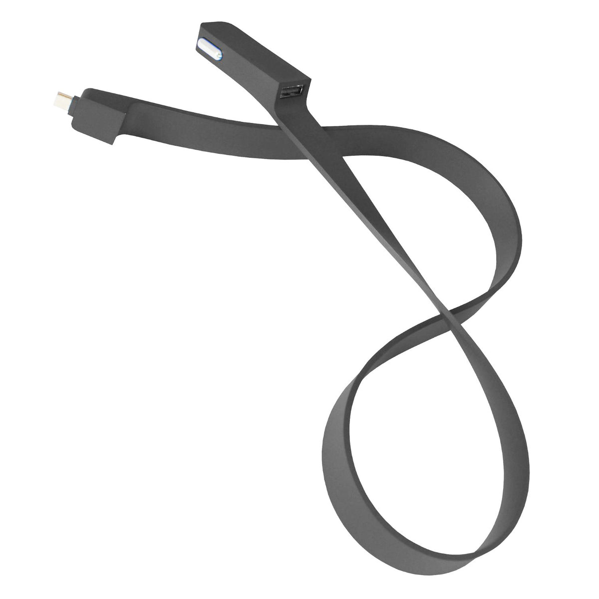 Flat USB Charging Cable for Car, Built-in USB Port (2.1A) and MicroUSB Plug, 14"
