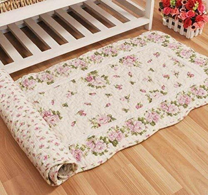 Rustic Rose Flowers Area Carpet Home Decor Cotton Pink Pattern Bedroom Floor Rug