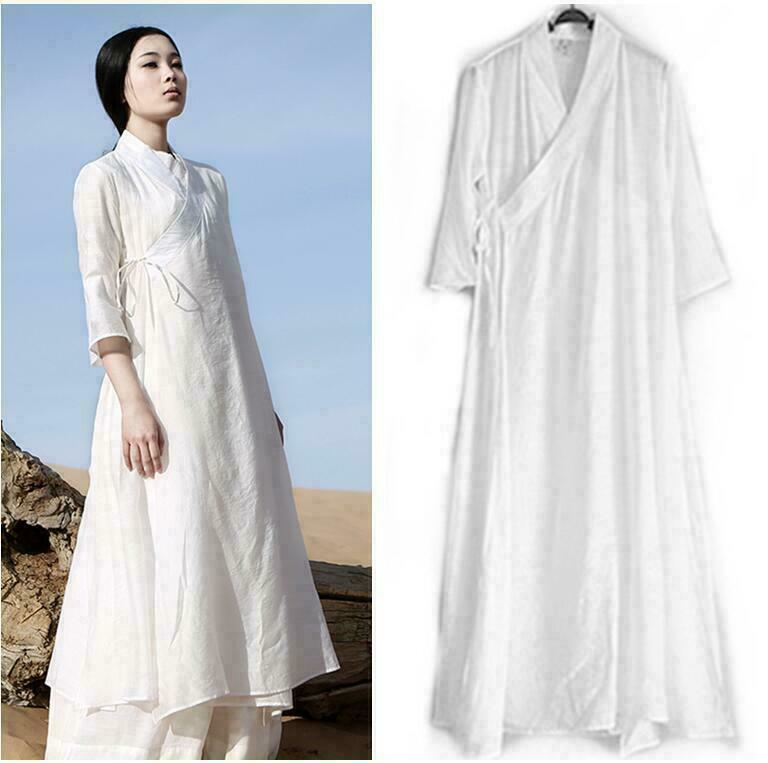 Chinese Style Womens Casual Cotton Linen Long Robe Dresses Gown Loose fit dress