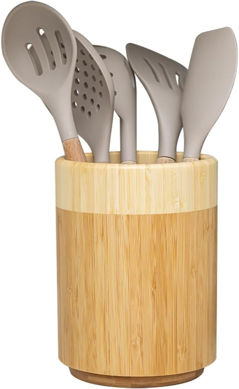 Rotating Bamboo Utensil Holder for Kitchen Counter Wooden Home Decoration Gift