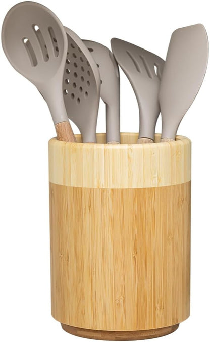 Rotating Bamboo Utensil Holder for Kitchen Counter Wooden Home Decoration Gift