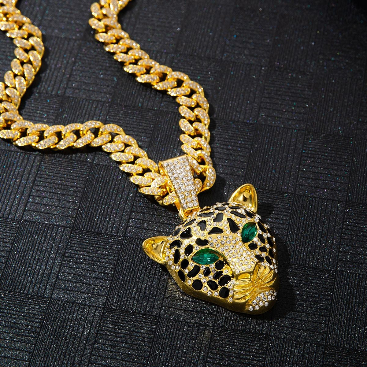 Gold Leopard Head Cuban Chain Iced Out Hip Hop Gothic Rapper Necklace