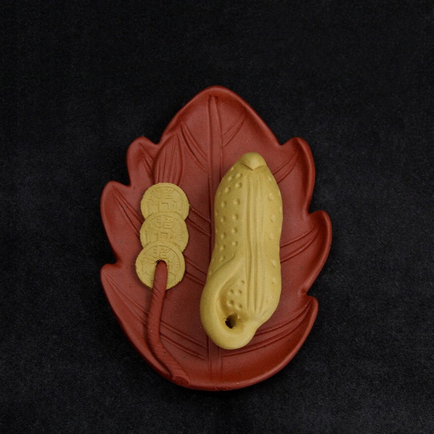 Handmade Tea Pet Wealth Bring Good Luck Peanut Coin Carved Leaf Design On Sales