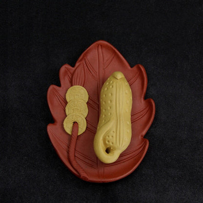 Handmade Tea Pet Wealth Bring Good Luck Peanut Coin Carved Leaf Design On Sales