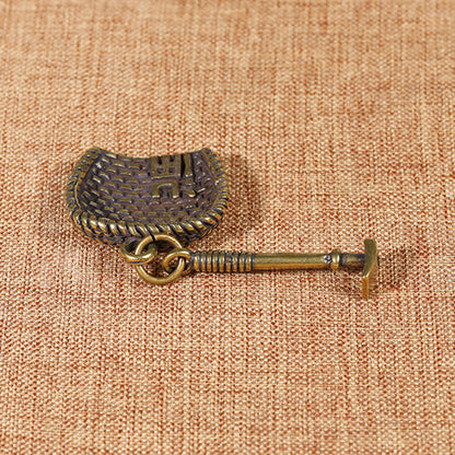 Solid Brass Dustpan Hoe Keyring Figurine Small Statue Home Ornament Collectibles