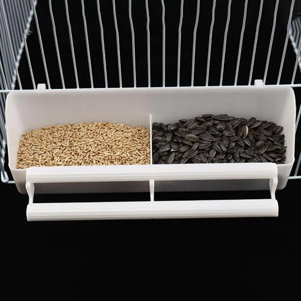 2 Cup Twin Bird Seeds Hanging Dispenser Budgie Canary Feeder Perch Water Double