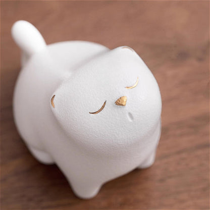 Ceramics White Cat Tea Pet Ornament 7cm 2.8in Tea Tray Decoration Tea Ceremony