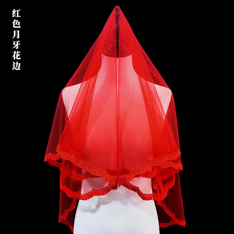 Chinese Wedding Bride Red Veil Translucent Veil Chinese Style Veil Headdress