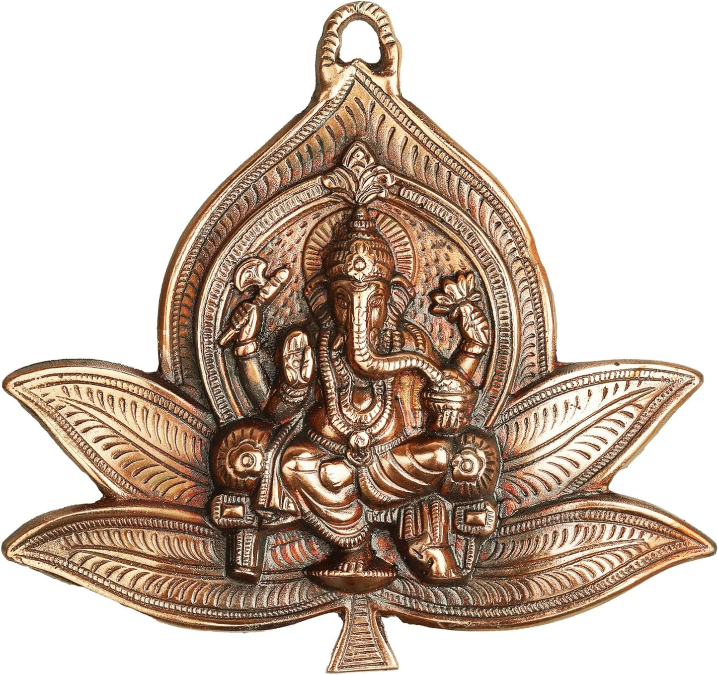 Wall Hanging Metal Ganesh Face with Flower Statue Indian Wall Decor Gift 9x9