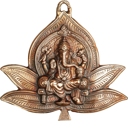 Wall Hanging Metal Ganesh Face with Flower Statue Indian Wall Decor Gift 9x9
