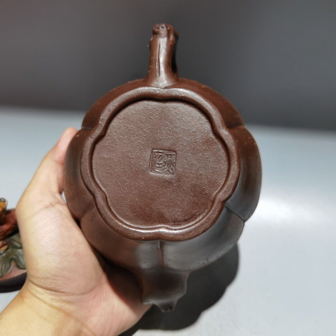 Vintage Chinese Yixing Purple Clay Teapot Zisha Ceremony Carving Collectible Art
