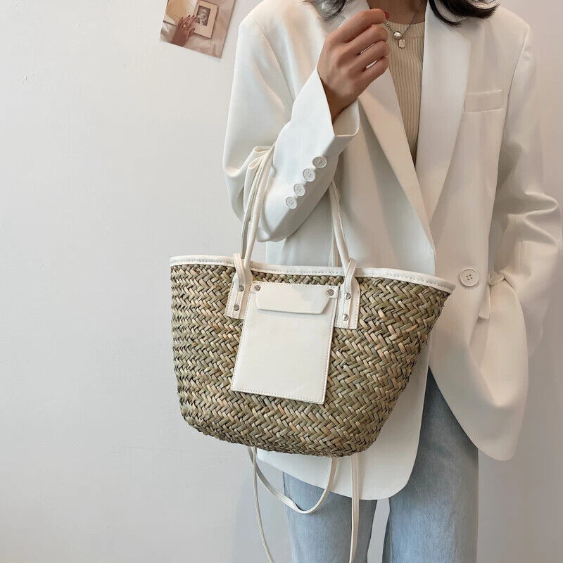 Summer Handmade Bags Women Straw Bags Woven Handle Handbags Bags Shoulder Bag