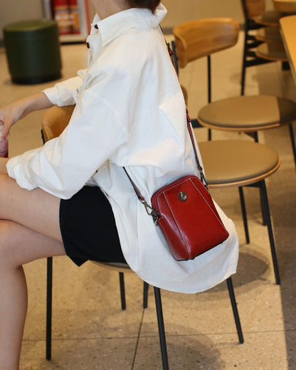 Split Leather Phone Bag Single Shoulder Messenger Cowhide Crossbody 16*18*9 CM