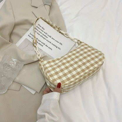 Oxford Cloth Plaid Shoulder Underarm Bags Chain Small Purse Handbag 22*13*6 CM