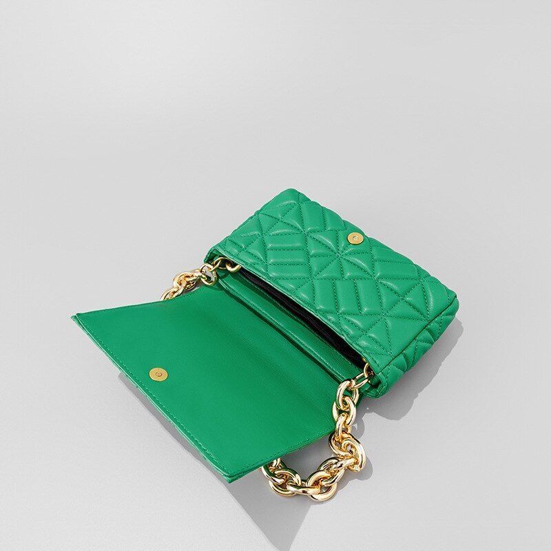 Handbag Green Small Flap Shoulder Bag Chain Clutch Bags Polyester Square Purse